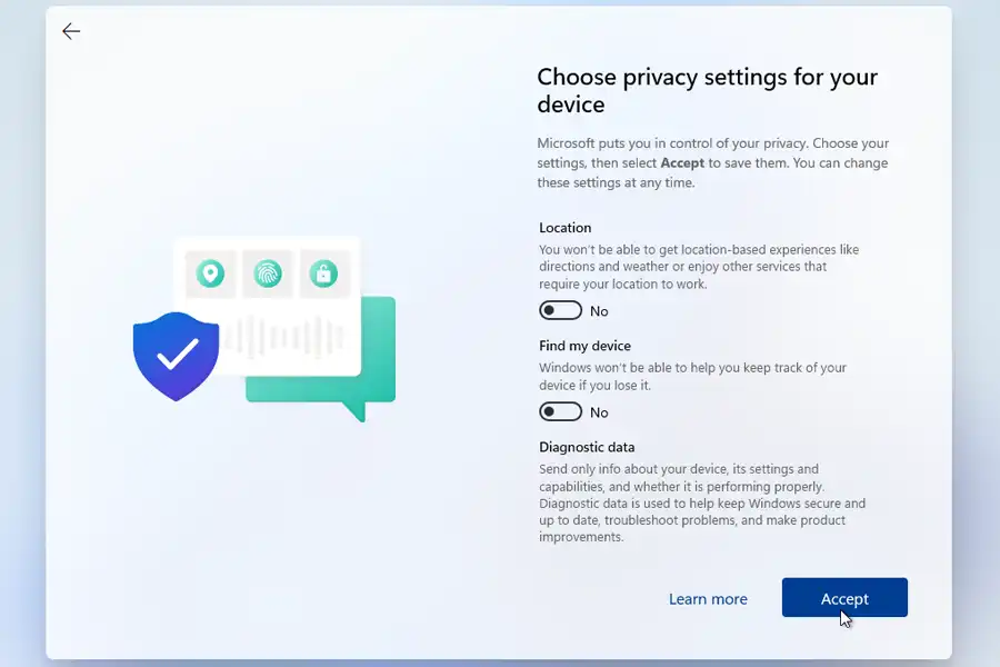 Setup Windows 11 - Privacy settings