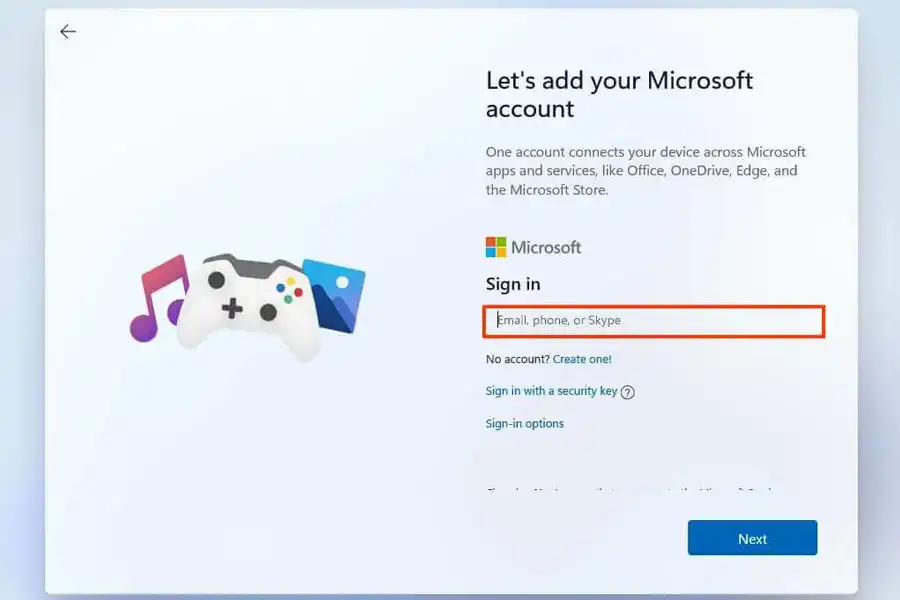 Setup Windows 11 - Sign in account