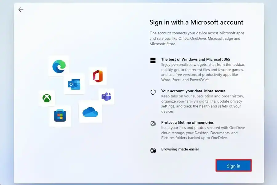 Setup Windows 11 - Sign in